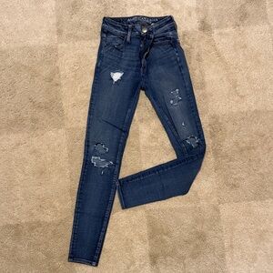 American Eagle Outfitters Dark Indigo Distressed Skinny Jeans